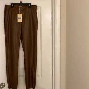 MESHKI - Skinny Faux Leather Split Pant - Chocolate